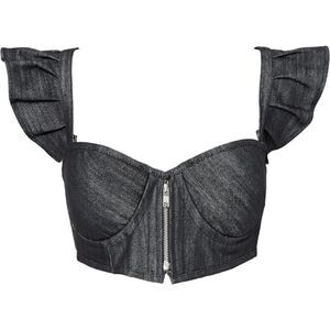 🆕️ Lavish XL Daisy Corsets black gray ruffled Denim Bustier shirt bra crop top